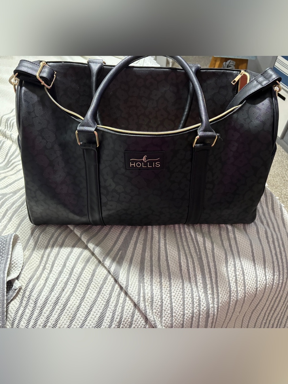 Hollis weekender in black leopard